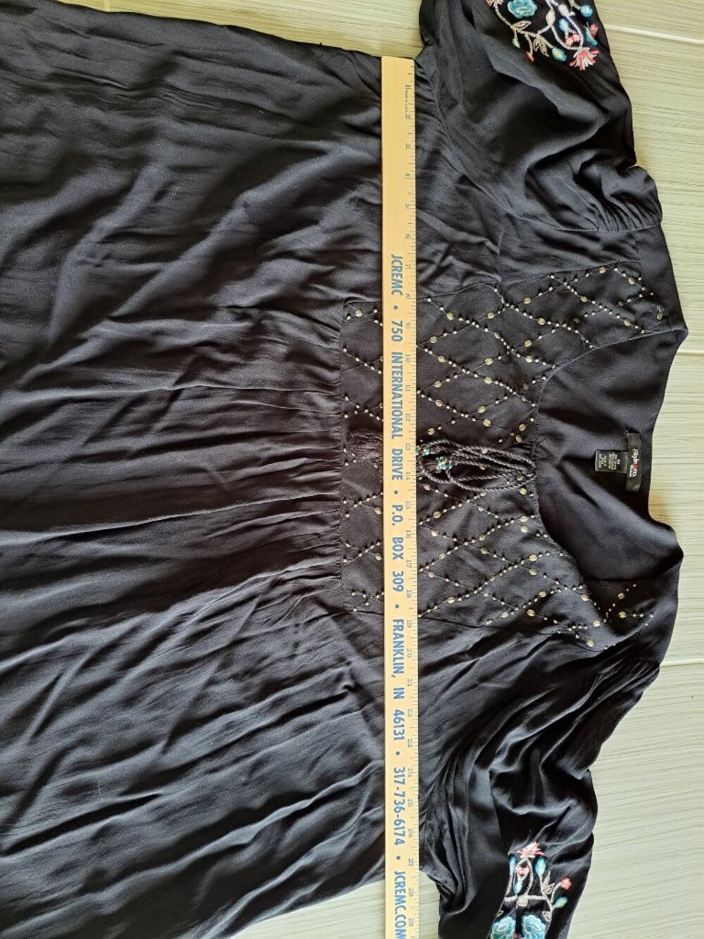 NEW 3XL Black Embroidered Peasant Top Beaded Tassel Tie Neckline Womens Plus - Picture 10 of 13